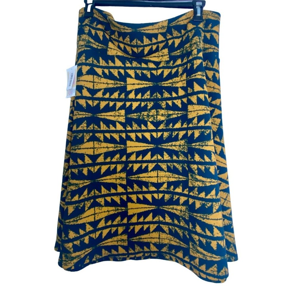 LuLaRoe  New AZURE Skirt 3XL Mountain Tribal Print Yellow‎ Blue Turquoise Fall